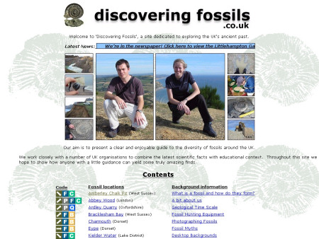 Early screenshot of Discovering Fossils website