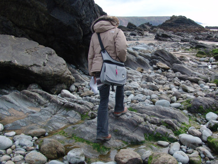 Lucinda Shepherd fossil hunting at Marloes Sands