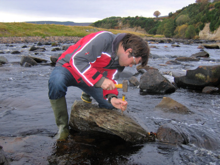 Roy Shepherd fossil hunting at the River Brora