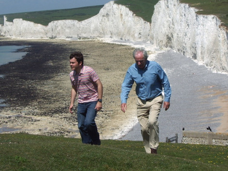 Roy Shepherd and Des Lynam discussing the fossils at Seven Sisters for Britain's Favourite View ITV